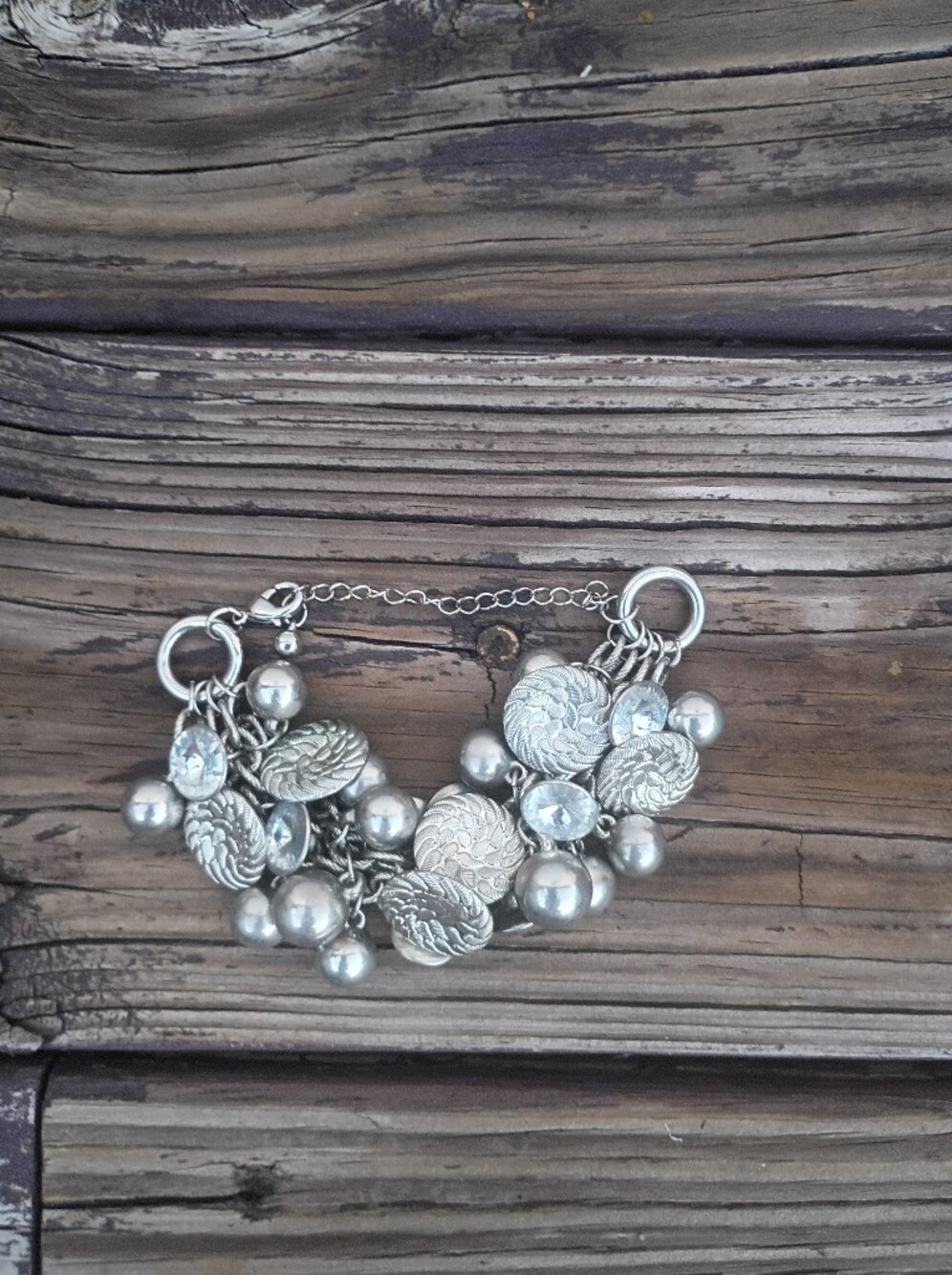 Silver-Tone Charm Bracelet with Crystal Accents